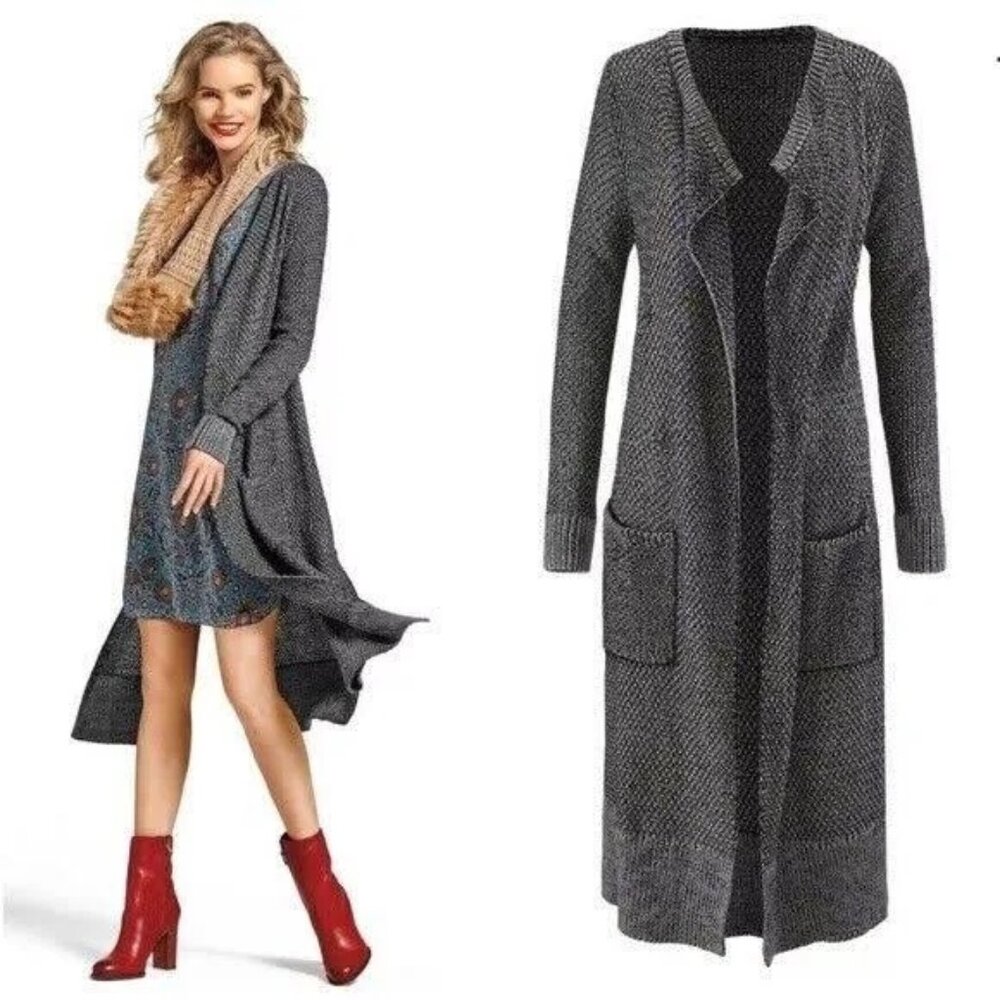 Cabi Lara Size M Gray Duster Long Sweater Jacket Style #3166 RETAIL $144!